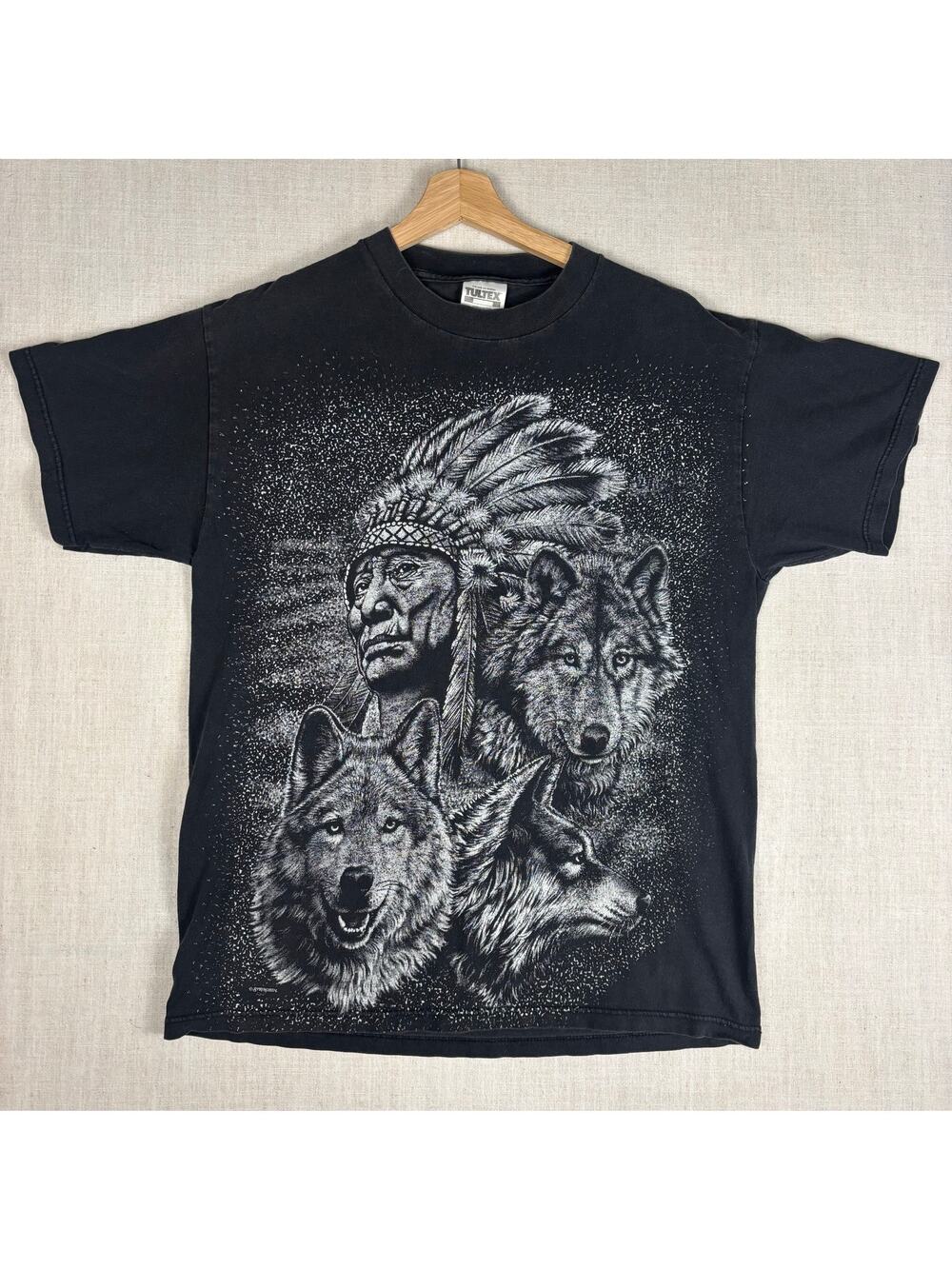 Vintage Native American AOP Wolf Pack Large Shirt